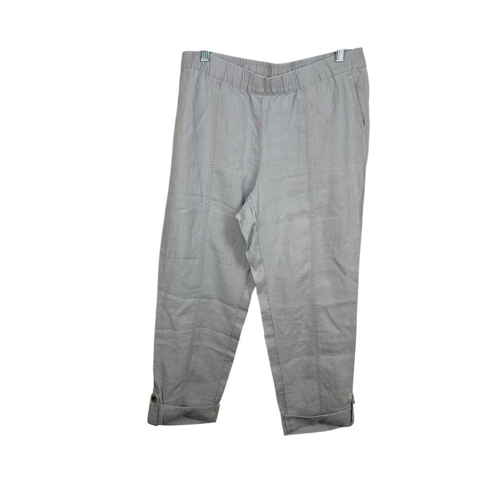 J.Jill Love Linen Pants Women MP Zinc Grey NWT Cuffed Elastic Waist 315532